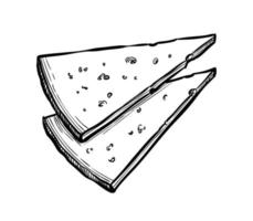 Gruyère queso. tinta bosquejo aislado en blanco antecedentes. mano dibujado vector ilustración. Clásico estilo carrera dibujo.