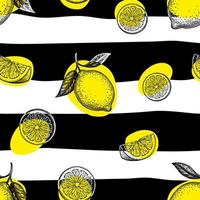 Striped seamless pattern with hand drawn lemons. Summer background. vector