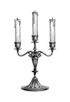 Extinguished candles in candelabra. Ink sketch isolated on white background. Hand drawn vector illustration. Retro style.