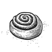 Cinnamon roll. Ink sketch isolated on white background. Hand drawn vector illustration. Retro style.