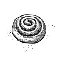 Cinnamon roll. Ink sketch isolated on white background. Hand drawn vector illustration. Retro style.