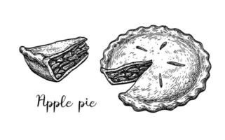 Apple pie. Ink sketch isolated on white background. Hand drawn vector illustration. Retro style.