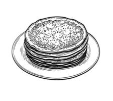 French crepes. Ink sketch isolated on white background. Hand drawn vector illustration. Retro style.