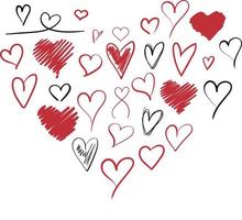 Hand drawn heart of hearts. Doodle simple hearts in different shapes. Love theme vector