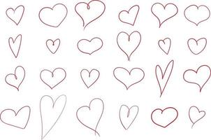 Hand drawn heart collection. Doodle simple hearts in different shapes. Love theme vector