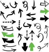 Hand drawn simple arrows set. Various shape arrows. Doodle design vector