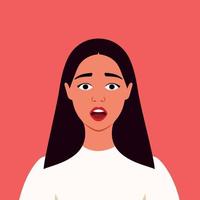 Yong woman scared. Frightened. Fear. Human emotions. Female. Flat style vector