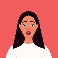 yong mujer asustado. atemorizado. miedo. humano emociones femenino. plano estilo vector