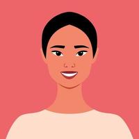 Portrait of a beautiful Asian woman. Happy smiling girl. Full face portrait in flat style. Avatar. Female. Diversity vector