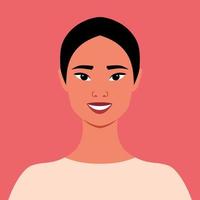 Portrait of a beautiful Asian woman. Happy smiling girl. Full face portrait in flat style. Avatar. Female. Diversity vector