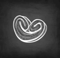 Palmier. Chalk sketch of French pastry on blackboard background. Hand drawn vector illustration. Retro style.