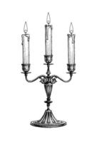 Candles in candelabra. Ink sketch isolated on white background. Hand drawn vector illustration. Retro style.