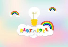 Three rainbow and Light of idea with soft white Clouds, with space for text, kids and family love concept banner design vector