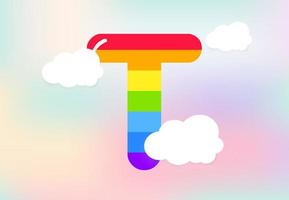 T Letter Rainbow patterns design, abstract rainbow letter for kids, love, family and scholl concept vector illustration design