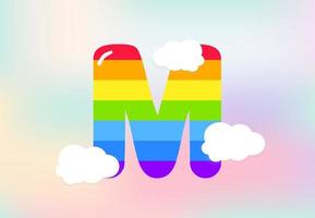 M Letter Rainbow patterns design, abstract rainbow letter for kids, love, family and scholl concept vector illustration design