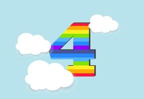 número 4 4 arco iris contando aprender objeto diseño, resumen arco iris número para niños, amar, familia y scholl concepto vector ilustración diseño