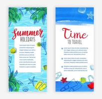 Summer vacation. Set of banner templates. Website images. Hand drawn vector illustrations. Retro style.