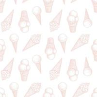 Ice cream cones. Seamless pattern. Ink sketch isolated on white background. Hand drawn vector illustration. Retro style.