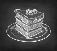 Carrot cake. Chalk sketch on blackboard background. Hand drawn vector illustration. Retro style.