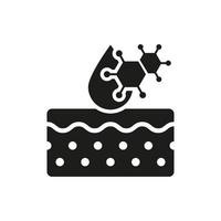 Molecule on Skin Structure Silhouette Icon. Dermatology Ingredient Icon. Cosmetology Chemical Cosmetic for Skincare Glyph Pictogram. Hyaluronic Acid Cosmetic Component. Isolated Vector Illustration.