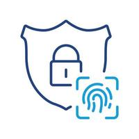 Fingerprint with Shield and Lock Line Icon. Biometric Identification, Privacy Protection Pictogram. Access by Identity Finger Print Outline Symbol. Editable Stroke. Isolated Vector Illustration.