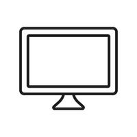 Computer Monitor Line Icon. PC Wide Screen Desktop Linear Pictogram. TV with Digital LCD Technology Outline Symbol. Monitor Screen Sign. Editable Stroke. Isolated Vector Illustration.