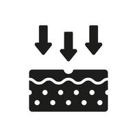 Penetration of UV Ray to Skin Glyph Pictogram. Skin Absorption Silhouette Icon. Arrow Down to Skin Layer Icon. Skin Nutrition Concept. Isolated Vector Illustration.