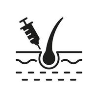 Hair Prp Therapy Silhouette Icon. Mesotherapy for Health Hair Black Glyph Pictogram. Injection Therapy Against Baldness and Alopecia Icon. Isolated Vector Illustration.