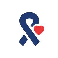 Cancer Ribbon with Heart Silhouette Icon. Support and Solidarity for Hiv and Cancer Patient Pictogram. Awareness Symbol Icon. Isolated Vector Illustration.