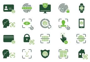 Fingerprint, Facial Identity in Mobile Phone, Computer Silhouette Icon Set. Touch ID, Face ID Pictogram. Biometric Identification Symbol. Security Password Color Sign. Isolated Vector Illustration.