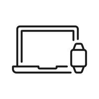 Smartwatch and Laptop Line Icon. Portable Smart Watch and PC Monitor Linear Pictogram. Electronic Device Display Outline Symbol. Editable Stroke. Isolated Vector Illustration.