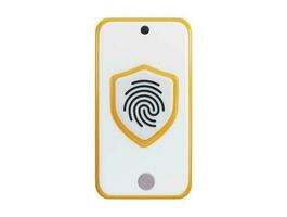 Fingerprint on Mobile phone with protect shield 3d rendering vector icon illustration