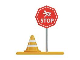 Stop road sign 3d rendering vector icon illustration