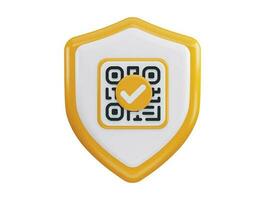 QR code with protect shield 3d rendering vector icon illustration