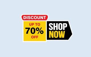 70 Percent SHOP NOW offer, clearance, promotion banner layout with sticker style. vector