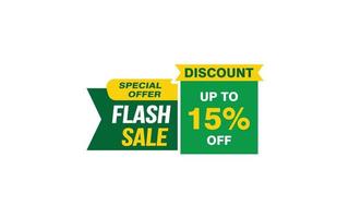 15 Percent FLASH SALE offer, clearance, promotion banner layout with sticker style. vector