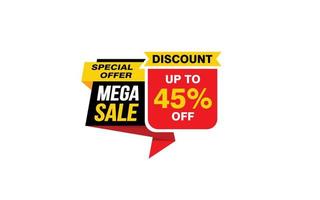 45 Percent MEGA SALE offer, clearance, promotion banner layout with sticker style. vector