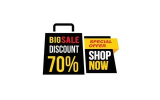 70 Percent SHOP NOW offer, clearance, promotion banner layout with sticker style. vector