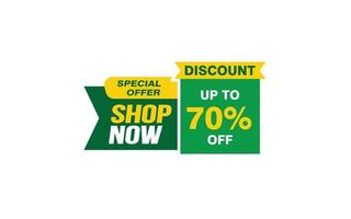 70 Percent SHOP NOW offer, clearance, promotion banner layout with sticker style. vector