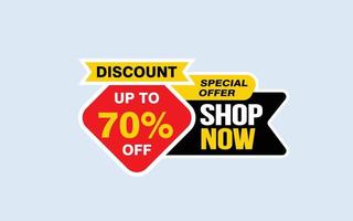 70 Percent SHOP NOW offer, clearance, promotion banner layout with sticker style. vector