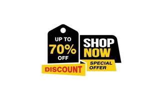 70 Percent SHOP NOW offer, clearance, promotion banner layout with sticker style. vector