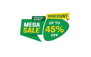 45 Percent MEGA SALE offer, clearance, promotion banner layout with sticker style. vector