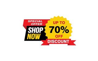 70 Percent SHOP NOW offer, clearance, promotion banner layout with sticker style. vector