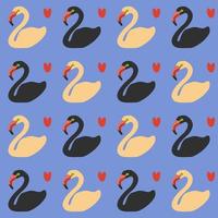 Vector seamless pattern with flamingos and hearts.