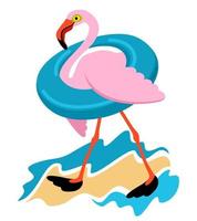 Flamingo with swimming circle. Vector isolated illustration.