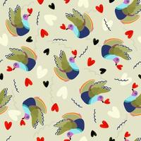 Vector seamless pattern with pigeons and hearts.