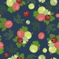 Vector seamless pattern with gooseberry on deep blue background.