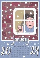 January 2024. Calendar A4. Week starts on Sunday, vector illustration.