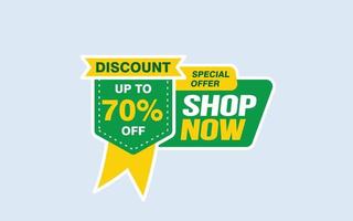 70 Percent SHOP NOW offer, clearance, promotion banner layout with sticker style. vector