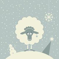 Christmas sheep in the winter. A vector illustration